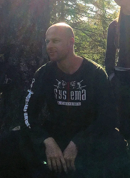 Mike Cameron during outdoor Systema training in the forest